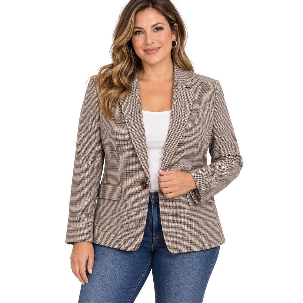Nine west black brown houndstooth blazer career suit jacket sz 12 EUC business